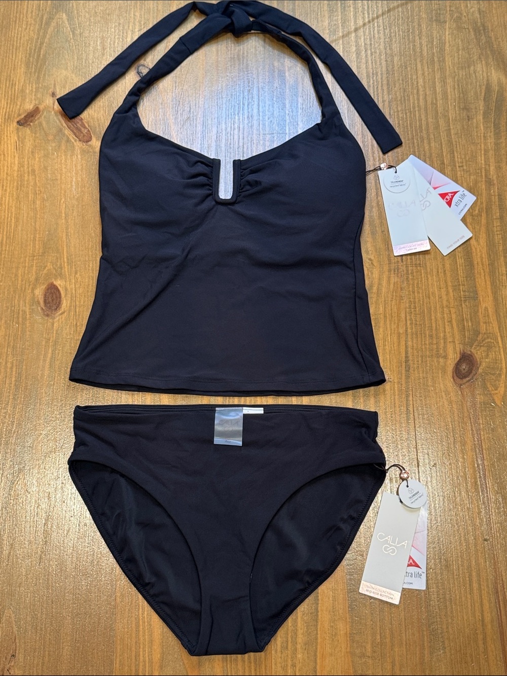 CALIA by Carrie Underwood Black Halter Tankini Set